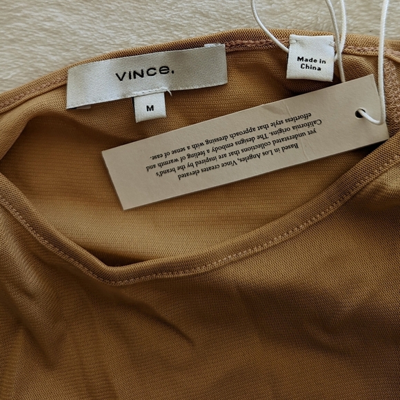 Vince Layered Top Sheer Mesh Crew Neck With V-Neck Camisole Pale Walnut M NWT - Picture 15 of 15